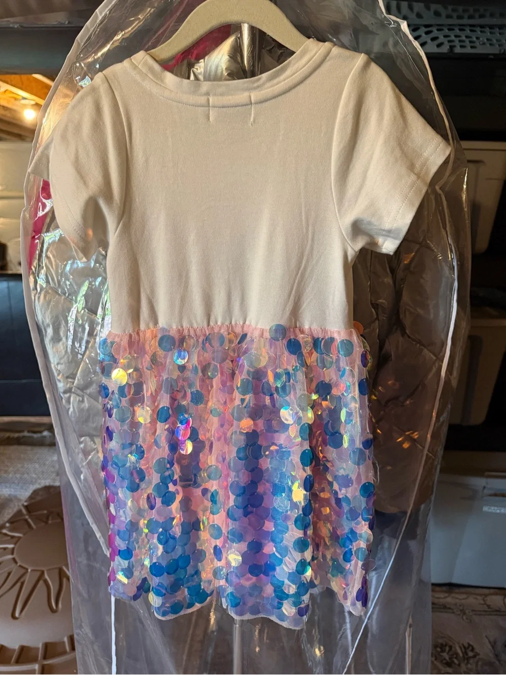 Lola & The Boys Rainbow Sequin Dress - White with Iridescent Skirt size 4